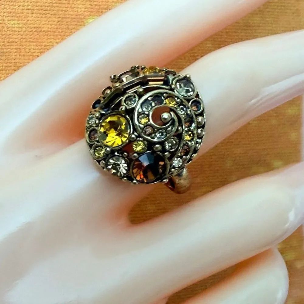 Vintage Kenneth Jay Lane KJL Crystal Rhinestone Adjustable Statement Ring